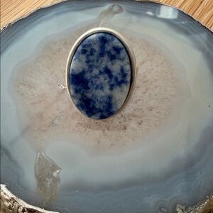 Natural Sodalite Stone Oval Silver Ring Size 7